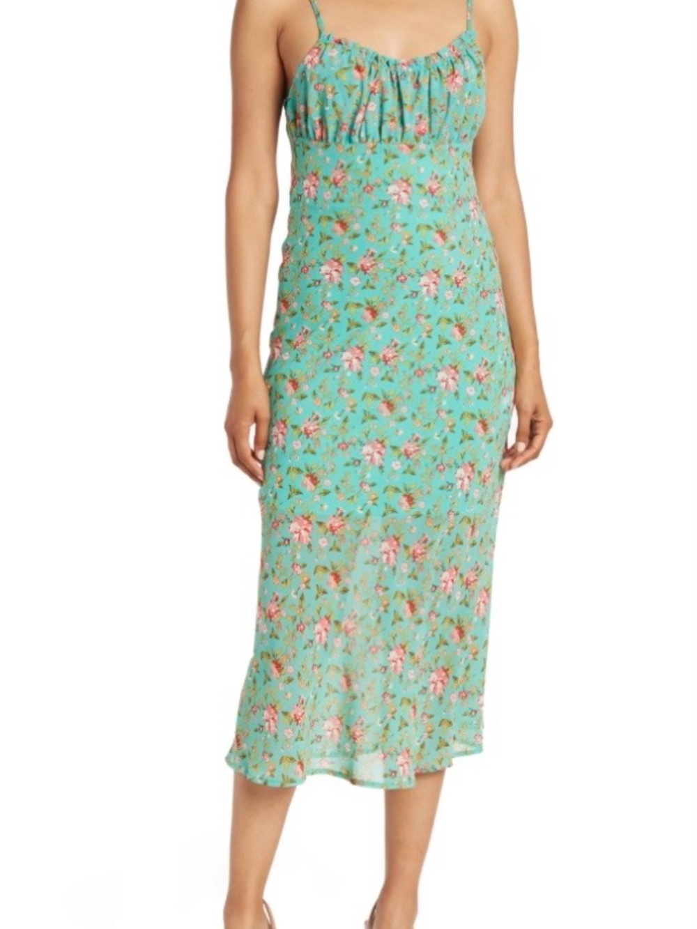 FLORAL maxi Slip Dress in Aqua Green